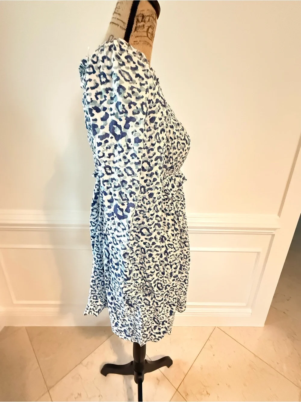 Smocked Blue Leopard Print Women’s Dress